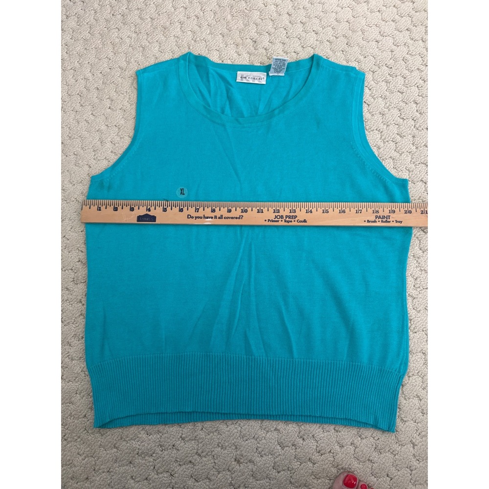 Kim Rogers Womens Turquoise Blue 100% Cotton Sleeveless Knit Sweater Top XL UK